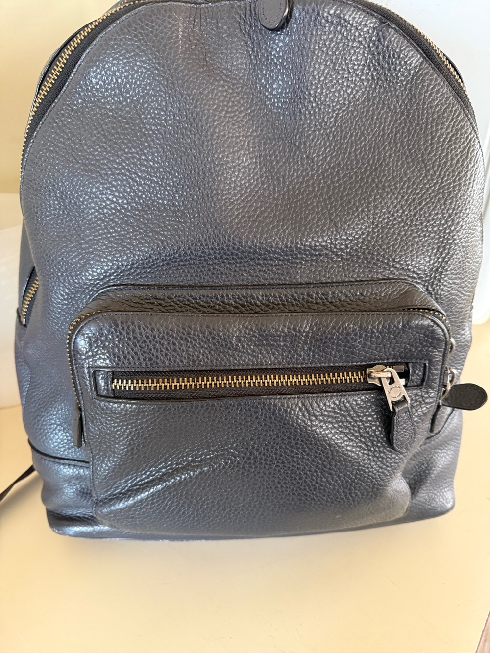 Men's coach Pebbled Leather Backpack in Dark Gray